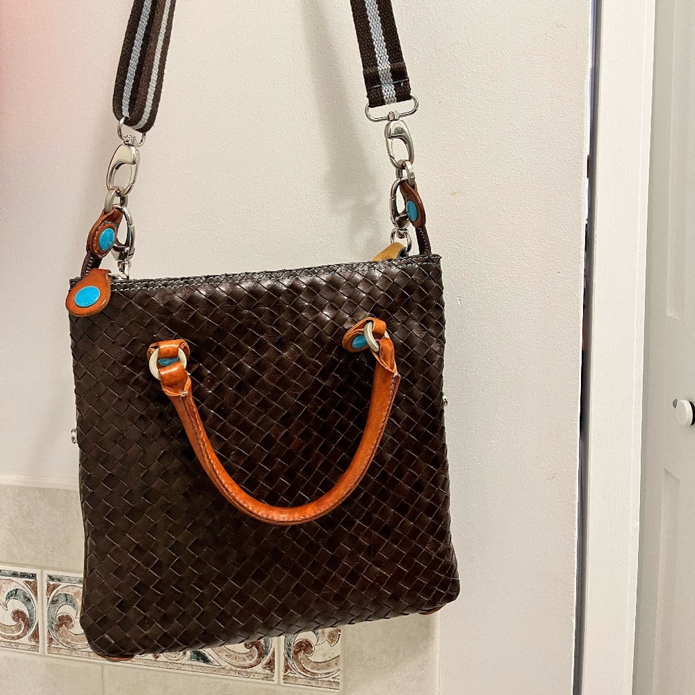 Gabs Italy Don't Worry Be Gabs! Brown Woven Leather Crossbody/Top Handle Purse